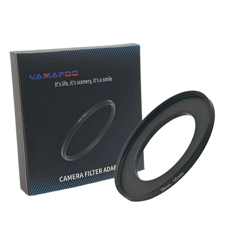 YAMAFOO 39mm to 55mm Step-Up Ring/Step Down Rings Filter Adapter for All Brands UV ND CPL Metal Ring Step-Up Rings Adapter Filter,Black (39-55)