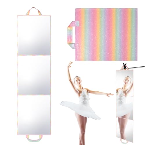 Foldable Full Length Mirror 2-in-1 Wall-Mounted or Tabletop Mirror, Portable Travel Mirror with Handle for Dance Home Bedroom Wardrobe Stage Makeup Checks Camping Outdoor Use (47