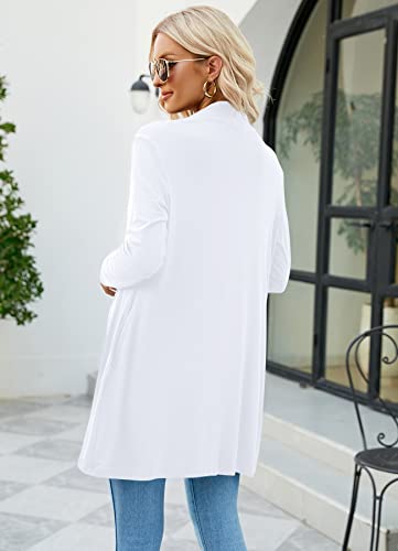 Women's Cardigans Open Front Lightweight Long Sleeve Work Casual Cardigans With Pockets (Us L(12-14), White) #TOP5