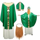 Shupakul 4 Pcs St. Patrick's Day Wiseman Costume, Catholic Saint Patrick Men Costumes Include Robe, Waist Skirt, Hat and False Beard, St Patricks Parade Costume for Adult Irish Party Outfit