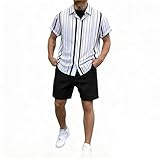 Generisch Set di camicia a maniche corte da uomo, camicia estiva hawaiana Uhd, pantaloni estivi da spiaggia, traspirante, per il tempo libero, da uomo, da jogging, da due pezzi, bianco, M
