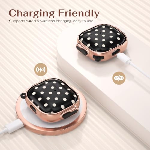Image of for AirPods 4 Case with Safety Lock, Magsafe Compatible, Black Polka Dots
