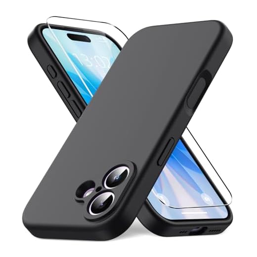 Vansdon Coque pour iPhone 17,Housse Silicone Liquide Mince, Doublure Microfibre Anti-Rayures, 1x Film de Protection en Verre Trempé, Protection Antichoc,Noir