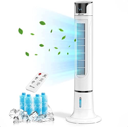 Evaporative Air Cooler, 45" Tower Fans that Blow Cold Air Cooling Fan with 90° Oscillating, Touch and Remote Control, 3 Mode / 3 Speeds, 5L Water Tank, 15H Timer, 2 Ice Boxes Fan for Bed Room Office