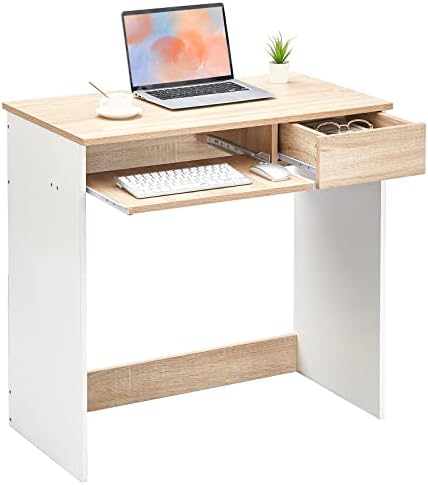 Small Computer Gaming Desk Corner Office Desk Wooden Gaming Study Desk Pc Study with Drawers and Keyboard Storage Home Laptop Writing Desk for Bedroom Student and kids Table, White(80 * 45 * 74cm)