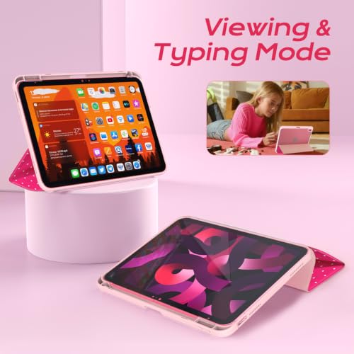 RONWTIMES Aesthetic Case for iPad A16 11th Generation 11 Inch 2025 / iPad 10th Gen 10.9'' 2022, Cute Girly Case for Women College Girls, Pencil Holder, Clear Back, Auto Sleep Wake- Hot Pink Polka Dot by RONWTIMES - Used condition - Image 4