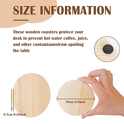 26 Pieces Unfinished Wood Coasters, 4 Inch Round Blank Wooden Coasters For Crafts With Non-Slip Silicon Dots For Diy Stained Painting Wood Engraving Home Decoration #TOP2