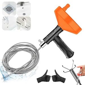 Drain Snake Auger 33 Feet, Plumbing Snake Drain Hair Clog Removal Tool, Sink Unclogger Drain, Heavy Duty Toilet Snake Auger, Cleaner Tool for Bathroom Kitchen Tub Shower Drain Clog Remover with Gloves