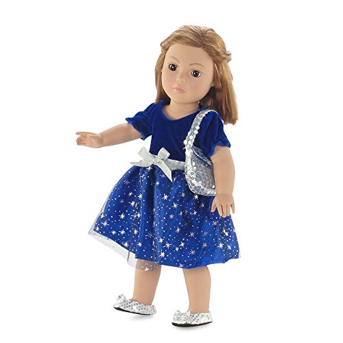 18 Inch Doll Clothes Clothing Accessory | Gorgeous Midnight Star Holiday Or Party 18" Doll Dress Gift Set Outfit With Silver Sequin Shoes And Purse Accessories | Fits 18" Dolls | Gift-Boxed! #TOP6