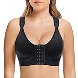 Rolewpy Women Post Surgery Bra Front Closure Sport Bra with Removable Pads Wirefree Compression Lingerie Breast Surgical Brassiere (Black, Medium)