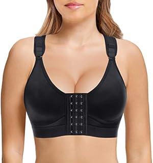 Rolewpy Women Post Surgery Bra Front Closure Sport Bra with Removable Pads Wirefree Compression Lingerie Breast Surgical Brassiere (Black, Large)