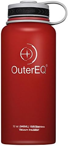 OuterEQ Insulated Stainless Steel 32 oz Water Bottle - Wide Mouth Bottles - Double Walled Vacuum (Red)
