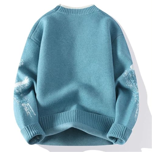 Men Ripped Knit Sweater Crew Neck Long Sleeve Casual Loose Pullover3
