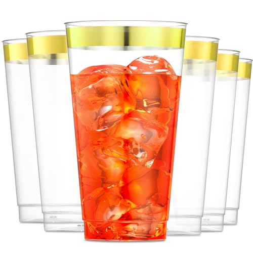 JoyServe 16 Oz Gold Clear Plastic Cups - (72 Count) Elegant Disposable Plastic Cups for Party, Gold Rimmed Fancy Tumblers for Drinks, Cocktail Parties, Birthdays, Baby Showers, Weddings and Events - Thumbnail 7