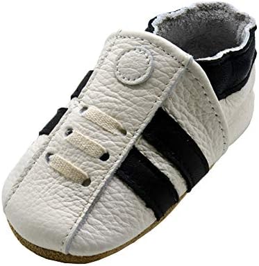 iEvolve Baby Leather Shoes Soft First Walker Shoes Crib Shoes Moccasins for Toddlers(White Sneaker, 6-12 Months)