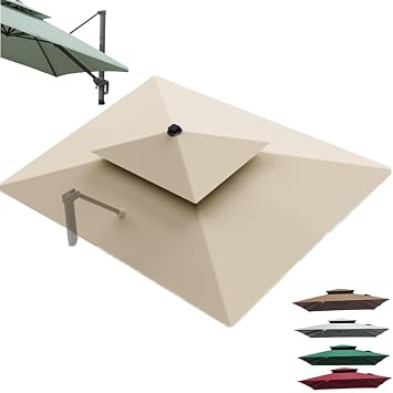 1013 Cantilever Umbrella Canopy Top Large Rectangle Umbrella Replacement Canopy Double Top Patio Umbrella Cover Offset Umbrella Replacement Cloth 8 Ribs 1010Beige,4x3m 13x9.8ft