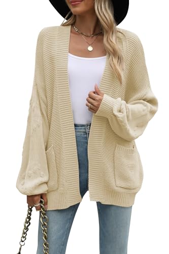 Cakulo Womens 2024 Oversized Chunky Cardigan Sweaters Fall Fashion Open Front Knit Long Sleeve Pockets Cardigans Apricot M
