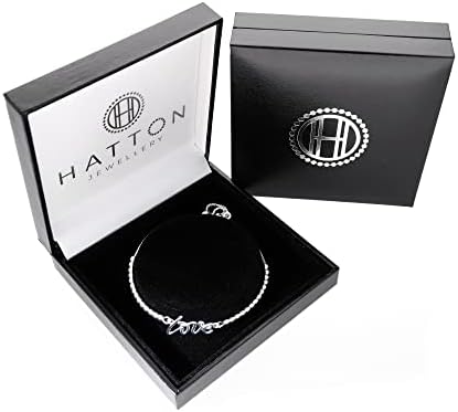 Hatton Jewellery Love Charm Sterling Silver Bracelet for Women, Slider style clasp and adjustable in size. Made in Italy and gift boxed, the Perfect Present for any Occasion