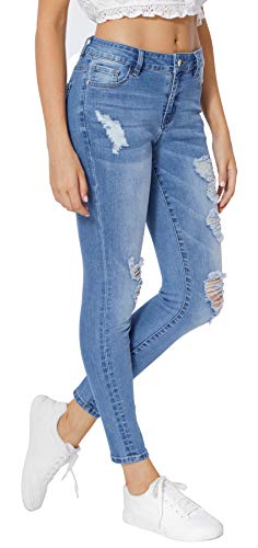 Jouica Women's Stretch Skinny Ripped Distressed Jeans Classic Wash Destroyed Hole Jeans