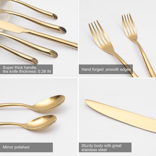 Gold-20-Piece-Silverware-Set-with-Wave-Handle-Forged-Stainless-Steel-Flatware-Set-Cutlery-Set-Mirror-Polished-Dishwasher-Safe-Service-for-4 Gold 20 Piece Silverware Set with Wave Handle Forged Stainless Steel Flatware Set Cutlery Set Mirror Polished Dishwasher Safe Service for 4