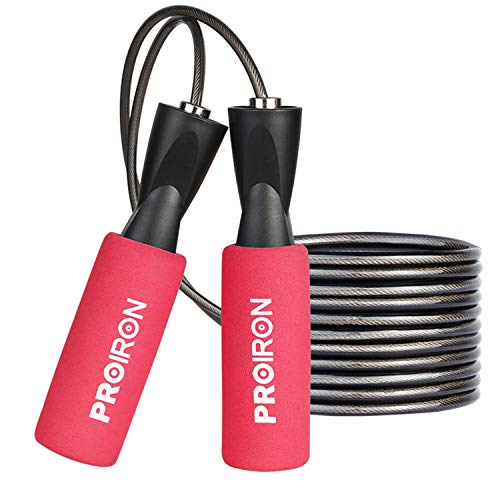 PROIRON Corde a Sauter, Skipping Rope Roulements à Billes en Acier Ergonomique, 2.8M Speed Rope Réglable, Corde à Sauter Adulte, Jump Rope pour Fitness, Boxe, Crossfit, Gym (Rouge)