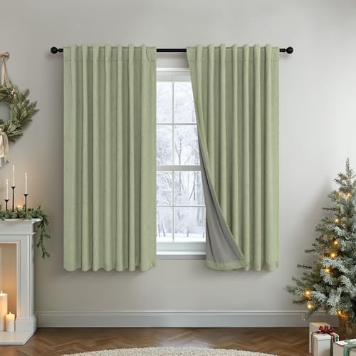 Light Sage Blackout Curtains for Bedroom Aesthetic 54 Inch Long