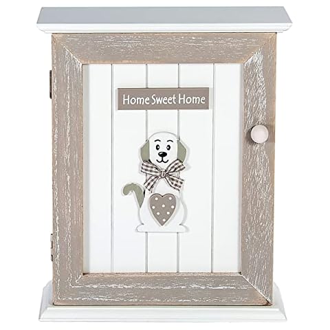 SPOTTED DOG GIFT COMPANY Caja para Llaves 6 Ganchos, Madera Blanco y Gris Cover
