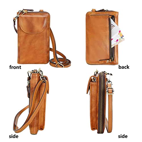 Genuine Leather Purse Phone Bag for Ladies Women Crossbody Wallet with Credit Card Holder RFID Blocking Small, Brown, One Size4