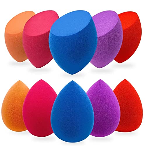 AIMILIQI Makeup Sponge - 10 Pcs Makeup Sponge Set with Beauty Foundation Sponge Blender Holder, Flawless for Liquid, Cream, and Powder, Multi-Colored Makeup Sponges.(Multicolor)