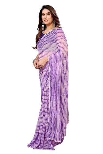 Image of ROOP SUNDARI SAREES Readymade Pleated Pre Drape Stitched Floral Printed Georgette Saree For Women's With Lace Border & Blouse(Ready To Wear One Minute)
