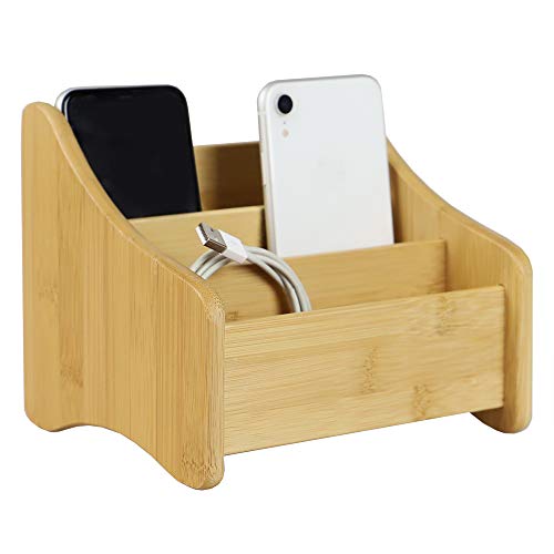 Home Basics Charging Station | Made from Bamboo | 3 Compartment | Consolidates and Organizes | (Large)