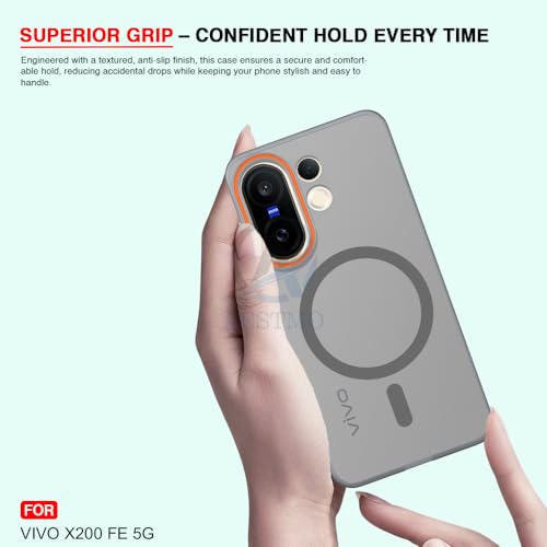 Image of AESTMO Vivo X200 FE 5G Back Cover | Slim Hard Shell | Matte Frosted Hard Back Translucent Back Cover for Vivo X200 FE 5G (Compatible with MagSafe Accessories, Grey)