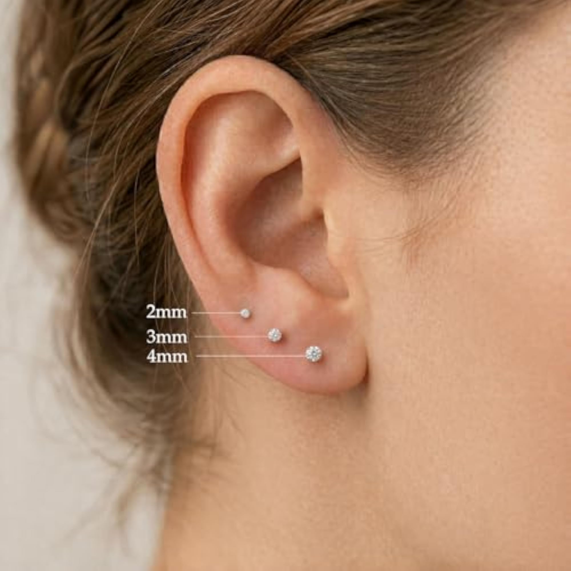 3 Pair Women's 18K Silver Plated Multi Piercing Stud Earrings