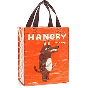 Blue Q Handy Tote ~ Hangry. Reusable lunch bag, little tote, gift bag, sturdy and easy to clean, made from 95% recycled material, 10″h x 8.5″w x 4.5″d