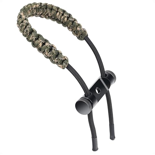 SUNYA Archery Bow Wrist Sling, 550 Paracord Strap with Stretch Lanyard. Fit Compound Bow Stabilizers (Aluminum Mount-Camo)