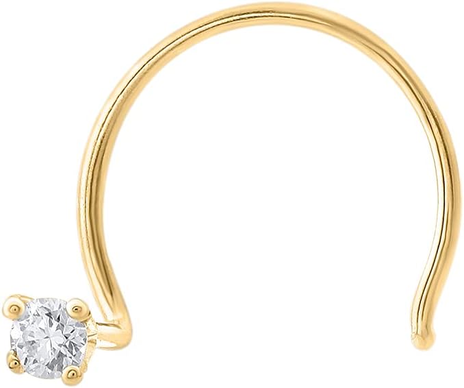 0.03 to 1/10 Carat 4-Prong Solitaire Natural Diamond Nose Stud in 18K Gold Wire Nose Pin (SI1-SI2 Clarity)