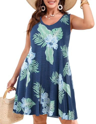 Image of JollieLovin Women Plus Size Curvy Summer Tank Sun Dresses Sleeveless Causal T-Shirt Dress Beach Swing Cover up(L-5X)