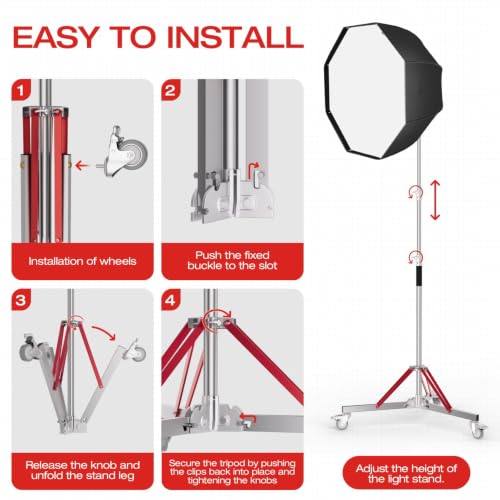 Image of EMART Heavy Duty Light Stand with Casters, 10ft /300cm Adjustable 100% Stainless Steel Tripod Stand for Monolight, Studio Softbox, Reflector,Strobe