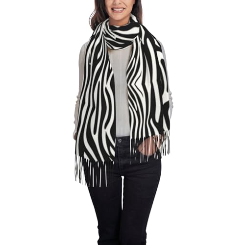 Black And White Zebra Stripes Fashion Scarf Tassel Soft Cashmere Warm Large Blanket Wrap Shawl For Gift 78"*28"2