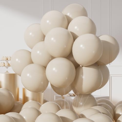 Image of AULE Latex Sand White Balloons 50 Pcs 12 inch Helium Party Balloons Beige Happy Birthday Wedding Graduation Gender Reveal Decoration Baby Shower Bridal