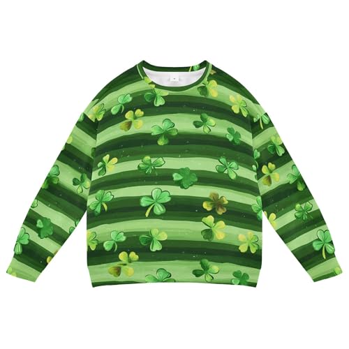 JUNZAN St.Patrick's Green Shamrocks Stripes Kids Girls Hoodie Sweatshirt Crewneck Boys Sweat Shirt Party 4T