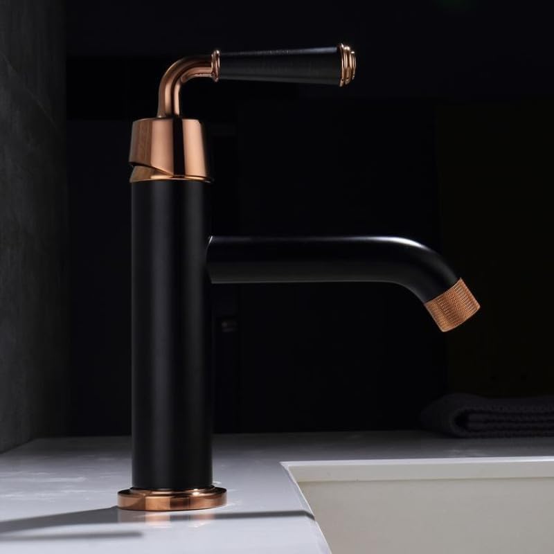 XMKT Rose Gold Tall Brass Single Lever Bathroom Basin Faucet: Hot and Cold Water Mixer Tap For Sink(F)