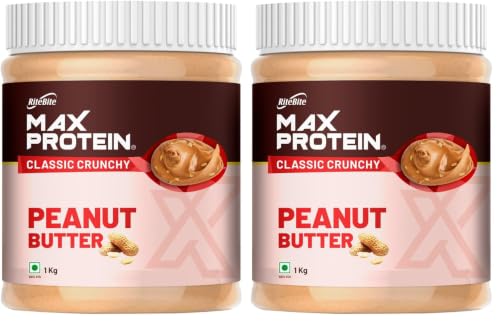 Image of RiteBite Max Protein Peanut Spread - Classic Crunchy Peanut Butter 1000 g - High Protein | High Fiber | Gluten Free | Vegan | No Preservatives | All Natural (Pack of 2)