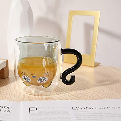 Bignosedeer Black Cat Mug,Double Wall Glass Cup,Tea Insulated Glass Cute Animal With Cat Tail Handle Coffee Mug Latte Cappuccino For Christmas Halloween Thanksgiving Friends #TOP4