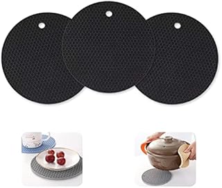3PCS Silicone Mat Trivet, Heat Resistant Trivet Multi-Purpose Non Slip Table Mats, 17.5CM Waterproof Trivet Pot Holder for Hot Pans Dishes Kitchen Worktops (silicone black1)