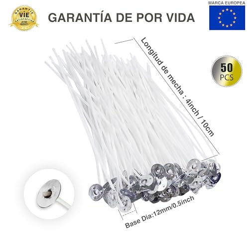 Miniatura 2 de Cz Store - Juego De Mechas Para Velas Pack De 50 10cm Garantía Por Vida - Algodón Orgánico Natural, Pre Encerado Con Cera De Soja - Duradero, Limpio, Sin Humo Negro - Guía Fabricación De Velas