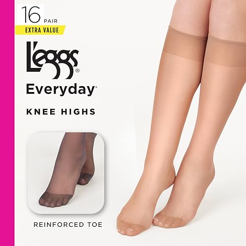 Image of L'eggs Everyday Women's Knee High Stockings, Reinforced Toe, 100% Nylon, One Size