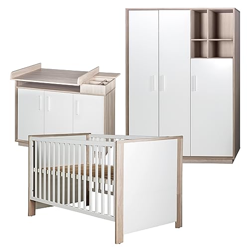 roba Chambre Bébé Complète Olaf - Lit Évolutif 70 x 140 cm + Commode à Langer + Armoire à 3...