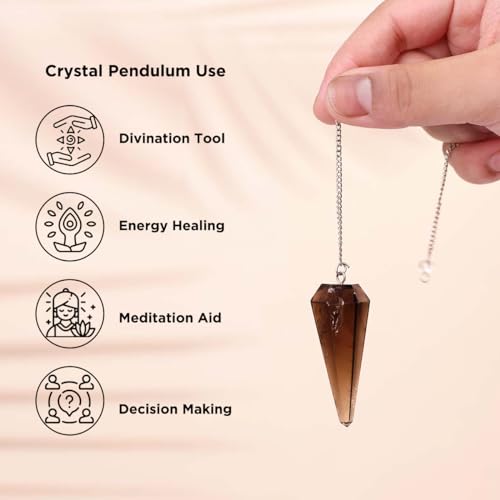 Image of Shubhanjali Healing Crystal Smokey Quartz Point Pendulum Dowsing 1 Pcs | Feng Shui Smokey Quartz Faceted Dowsing Stone Pendulum with Chain Beads for Crystal Charged