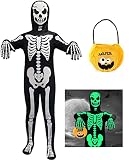 FAYBOX Skeleton Costume Glow in The Dark for Kids Toddler, Halloween Fortnite Onesie for Boy Girls w